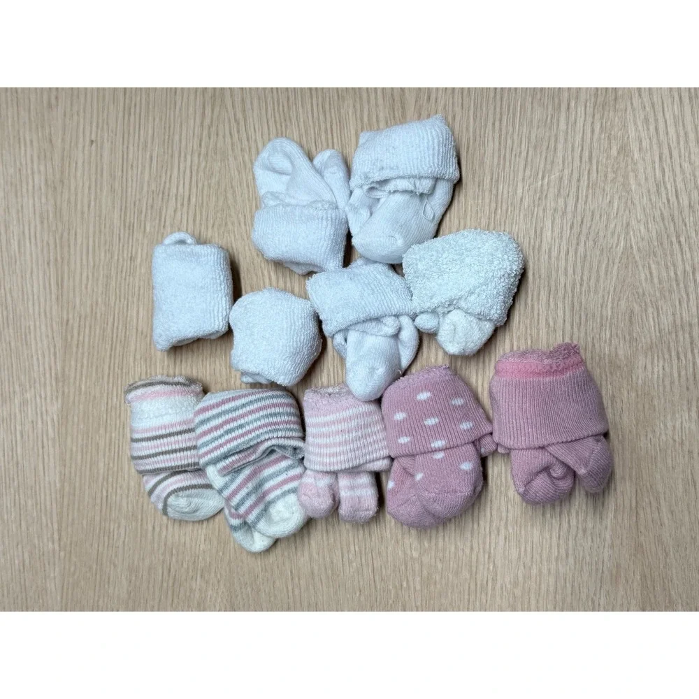 Baby‎ Sock Newborn Infant White Pink Stripes Dots